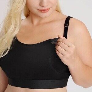 NWT MomCozy Black Hands Free Pumping Nursing Bra Sports Bra Women’s Size Large